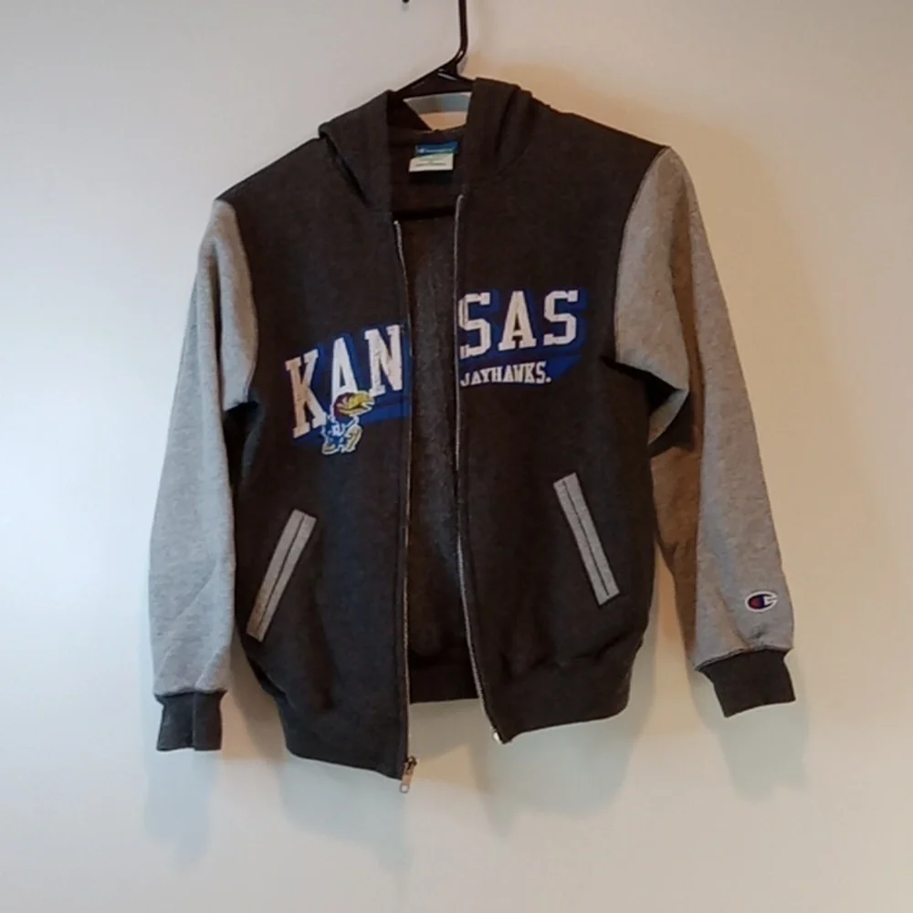 Vintage Champion Eco Fleece Full Zip Hoodie NCAA Kansas Jayhawks Youth Sz Med/8